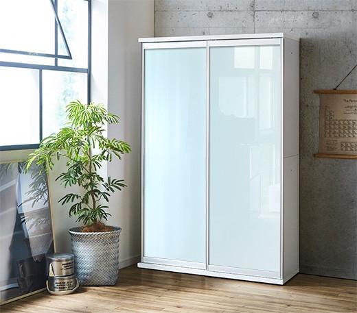 【開梱設置】引き戸 食器棚 ダイニングボード ポエム 幅113.5 （ホワイトガラス）ホワイト キッチン収納 家具