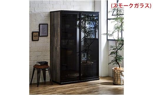 【開梱設置】引き戸キッチンボード 食器棚 ポエム 幅113.5 2枚扉（ミスト・クリア・スモークガラス） ブルックリン レンジ台 家具