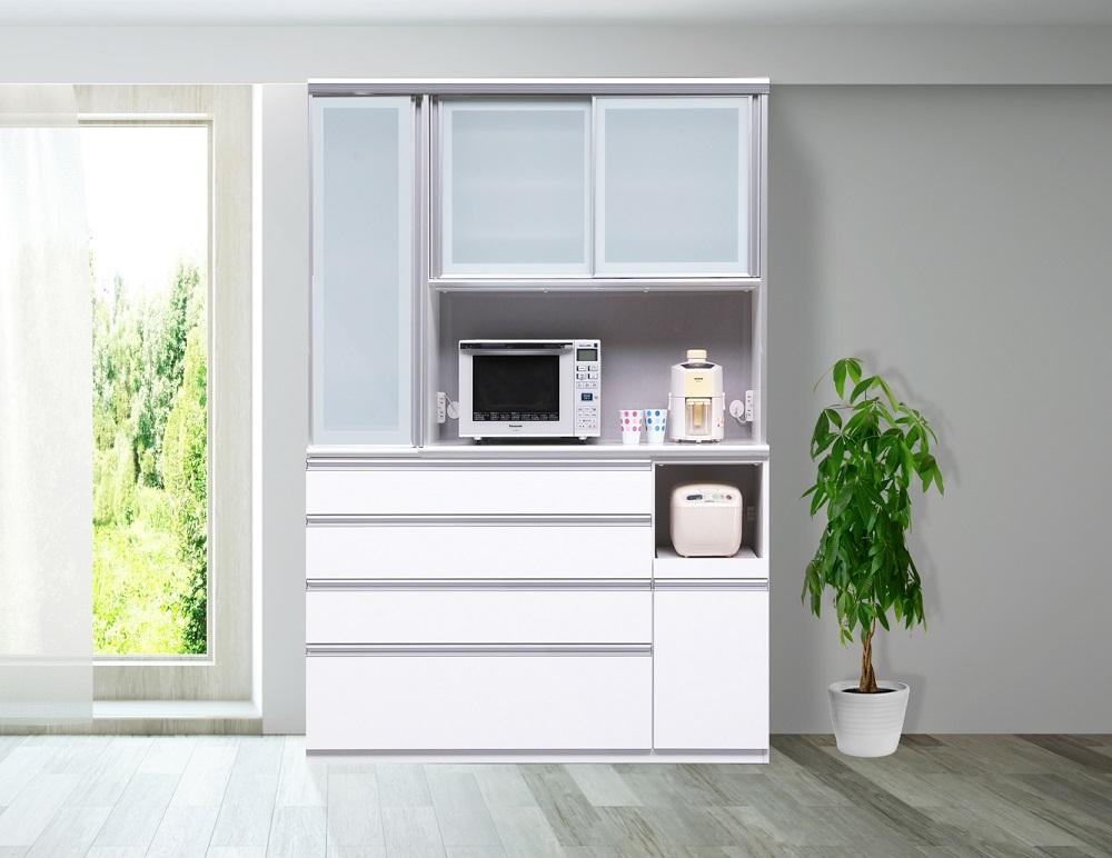 （ホワイト柾目）【開梱設置/受注製作】 レガシー キッチンボード 幅130cm 耐震 食器棚 引き戸 ダイニングボード 完成品 キッチンボード 130幅 大川家具