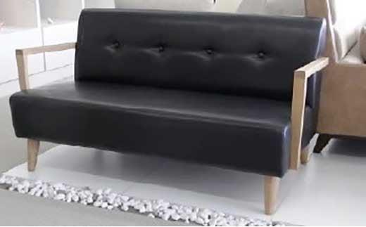 ポッキー２人掛けソファー肘掛け付き【生地ソフトレザーブラック】