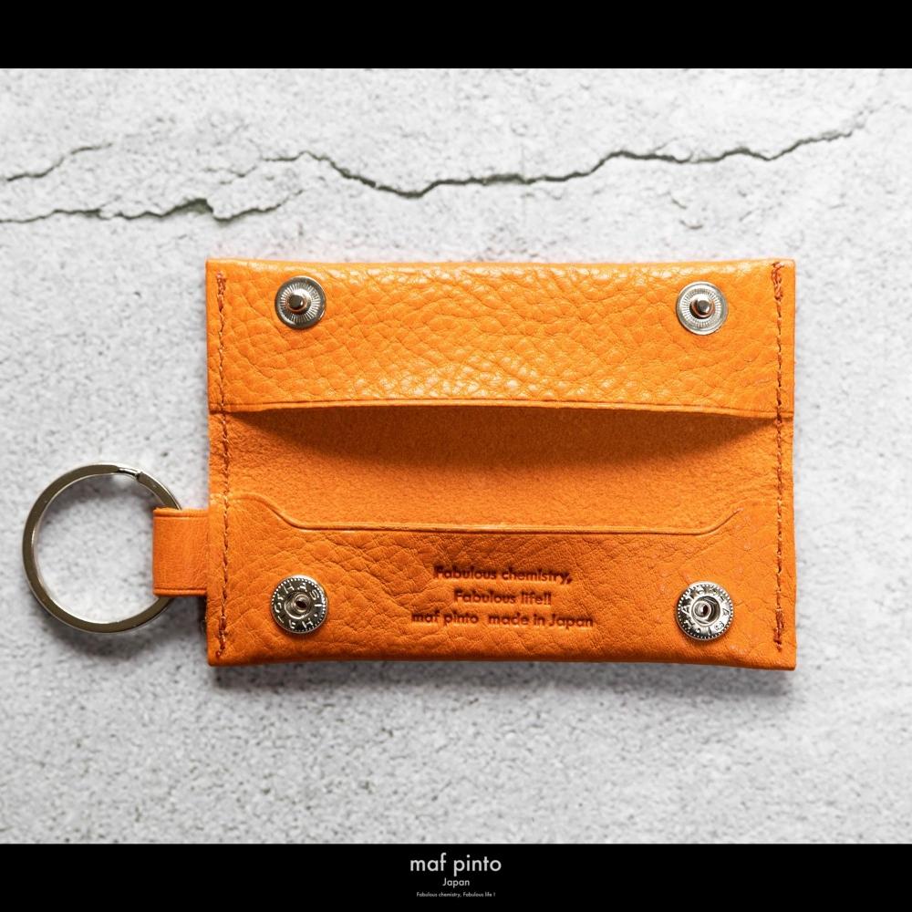maf pinto (マフ ピント) キーリング キーホルダー 小銭入れ付き ミニ財布 オレンジシュリンク レザー 本革 日本製