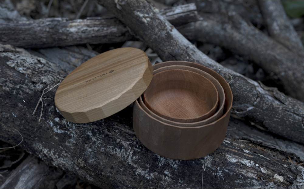 アウトドア 木のカテラリー 器 皿 お椀 ボウル 蓋 収納袋付き ５点セット