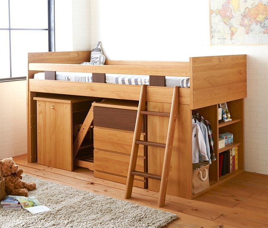 【玄関渡し】”コンパクト”国産組み換え式システムベッド【マッシュ】ブラウン