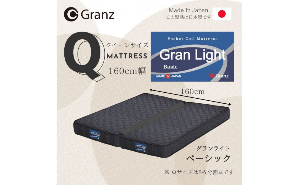 ※2025年10月16日以降出荷予定※クイーンサイズ(2枚分割式)160CM幅 マットレス グランライトベーシック ブラック