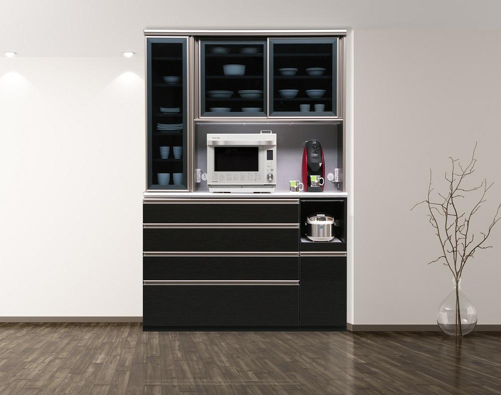 （ブラック木目）【開梱設置/受注製作】 レガシー キッチンボード 幅130cm 耐震 食器棚 引き戸 ダイニングボード 完成品 キッチンボード 130幅 大川家具