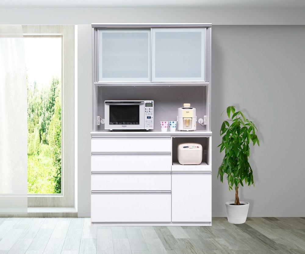 （ホワイト柾目）【開梱設置】 レガシー キッチンボード 幅120cm 耐震 引き戸 食器棚 モイス カップボード 完成品 ダイニングボード スリム キッチン収納 大川家具