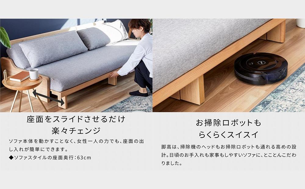 ソファ ソファベッド 幅200 ルイス 200ごろ寝ソファ＜オークブラウン×ライトグレー＞【モーブル／大川家具】