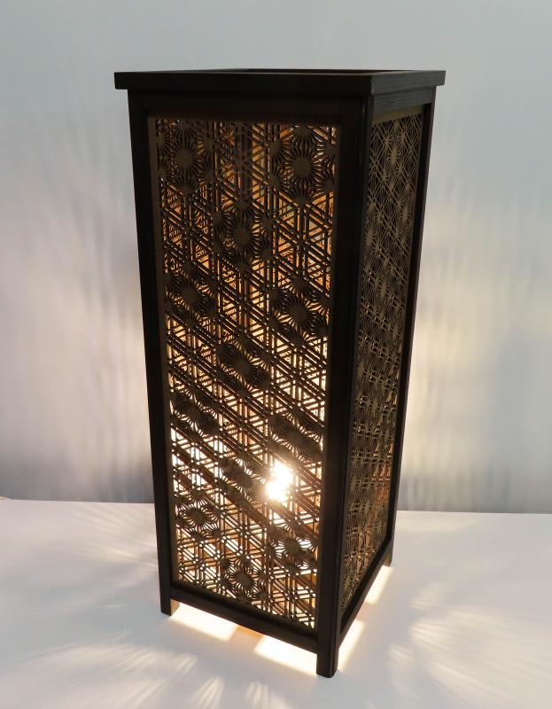 レーザー行灯「趣」Lサイズ  八重麻と胡麻幹（ゴマガラ）デザイン 高さ65cm LED電球付き