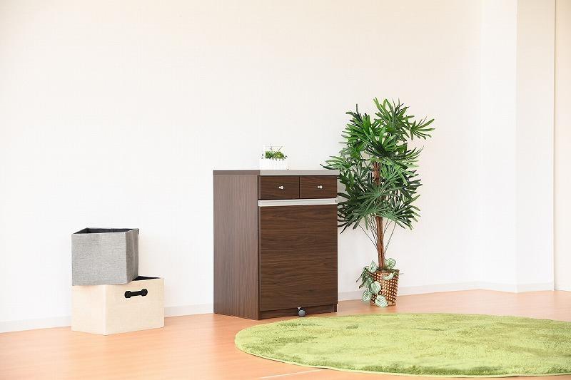 大川家具 ゴミ箱 カウンター ダストカウンター 幅55cm コンセント付き ゴミの分別ができる 【ブラウン】