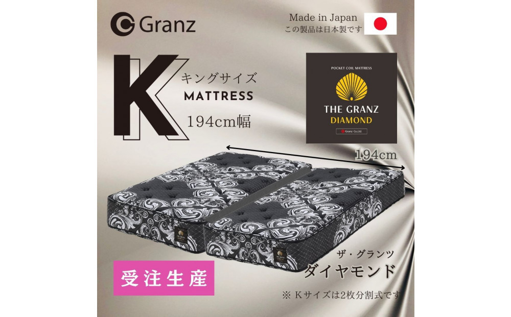 【受注生産】キングサイズ（２枚分割式）194CM幅 マットレス　ザ・グランツ　ダイヤモンド　ツインロック付