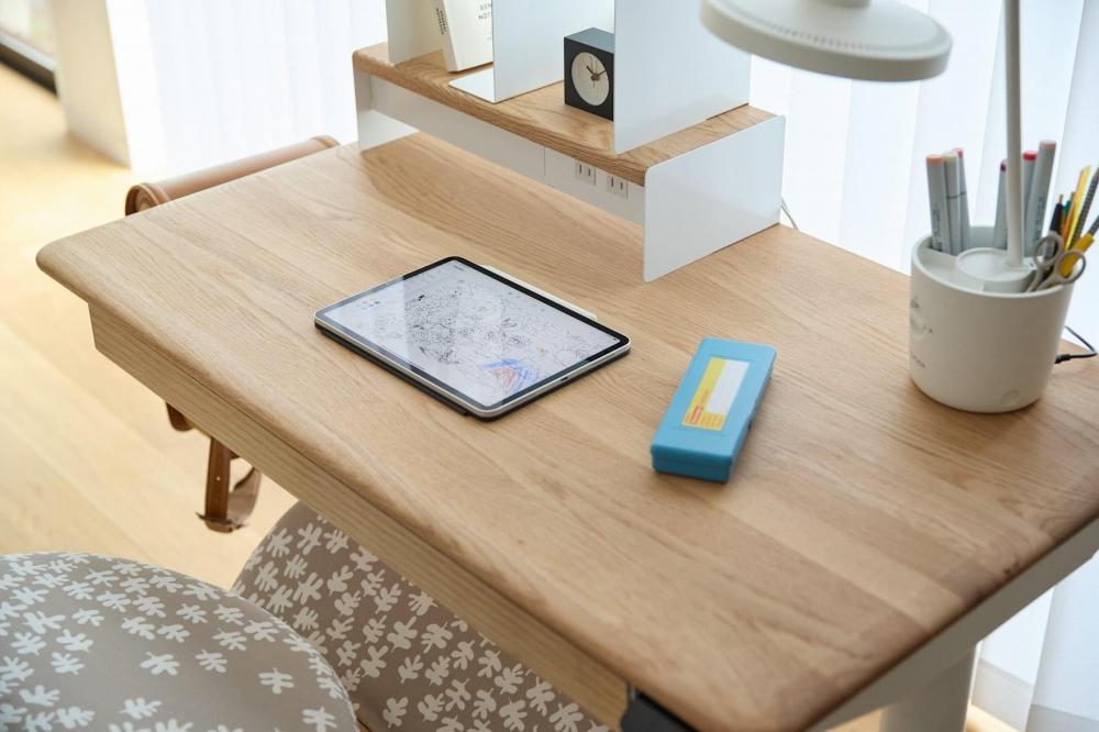 【シェルフSセット】サイズオーダー可 電動昇降 学習机 プレディデスク オーク