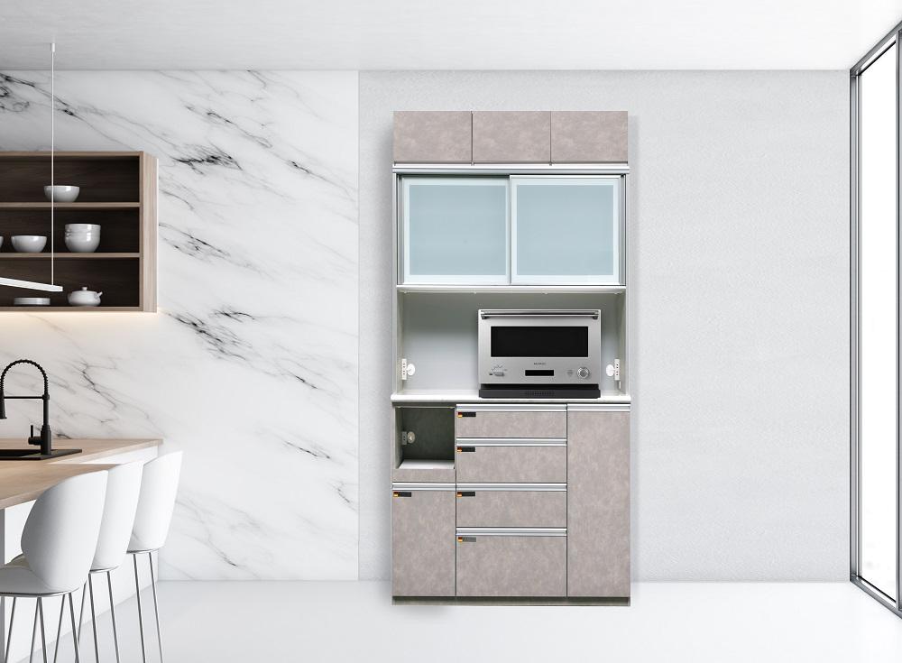 （ムラミグレー）【開梱設置】 オッド キッチンボード 幅110cm 上置き付 耐震 引き戸 食器棚 オープンボード 完成品 カップボード ダイニングボード 110幅 大川家具