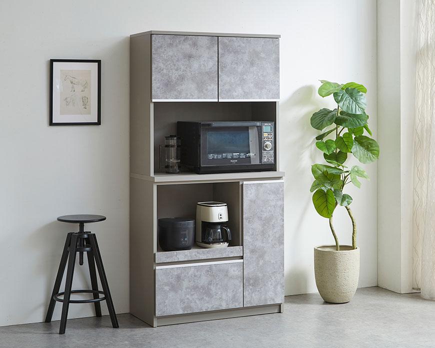 【開梱設置】食器棚 レンジ台 幅88.8cm ナポリ 白洛 フルカスタム(モイス・コンセント・開き戸耐震ラッチ・開き戸ソフトクローズ・引出ソフトクローズ)キッチンボード 幅90 大川家具