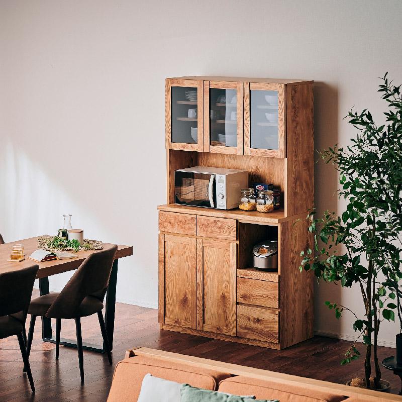 【Chatra／チャトラ 幅105cmオープンボード ブラウン】★シンプルでお部屋に合わせやすい食器棚