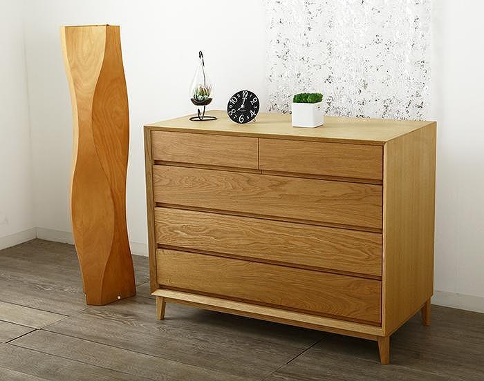 大川家具 レフライン 90cm リビングチェスト 収納タンス 天然木オーク(ナラ) 野中木工所