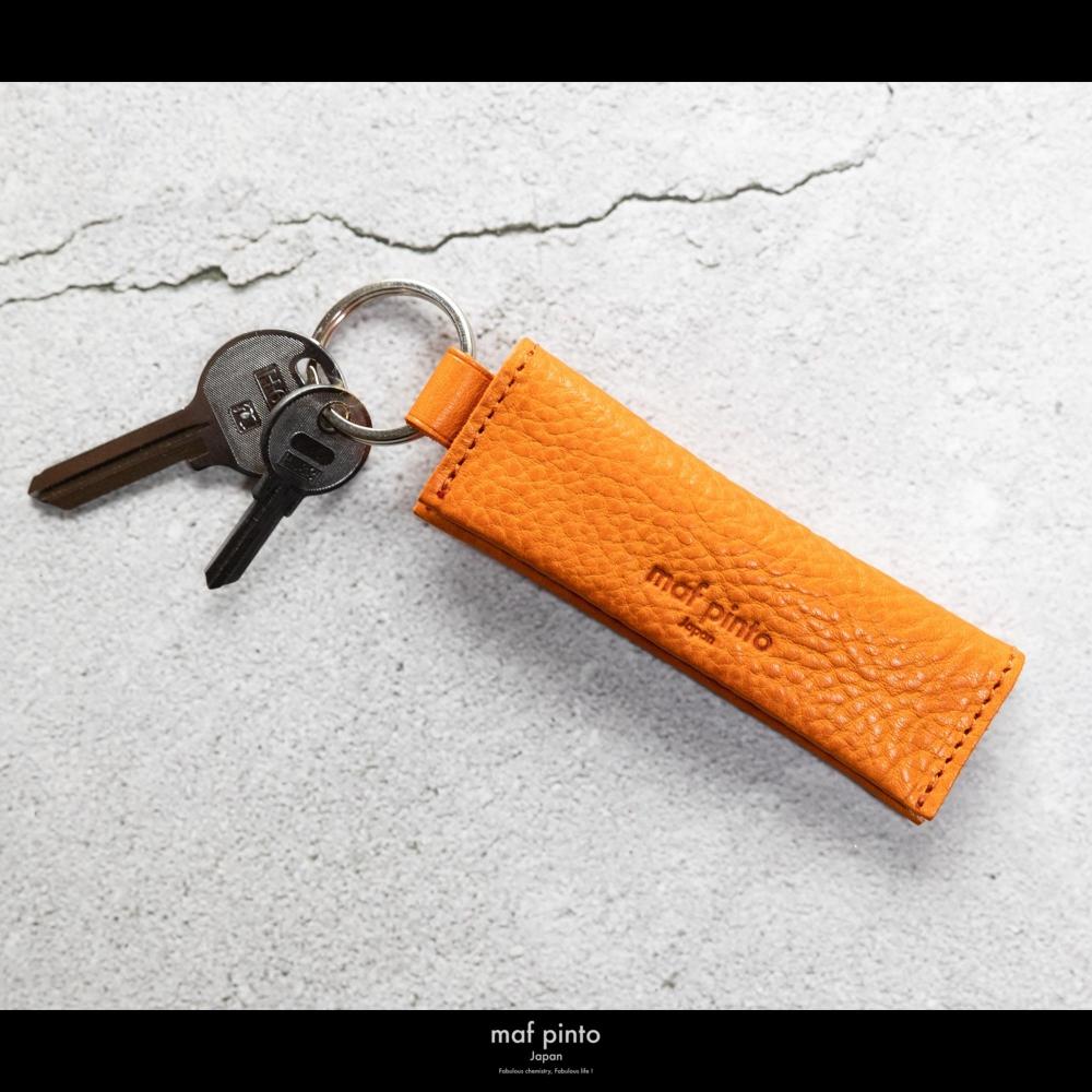 maf pinto (マフ ピント) キーリング キーホルダー 小銭入れ付き ミニ財布 オレンジシュリンク レザー 本革 日本製