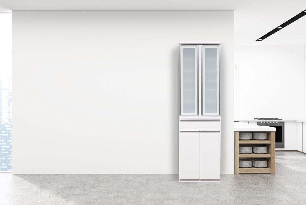 （ホワイト柾目）【開梱設置/受注製作】 ネオ ハイタイプ 食器棚 幅60cm 食器棚 完成品 ダイニングボード スリム 大川家具 キッチンボード