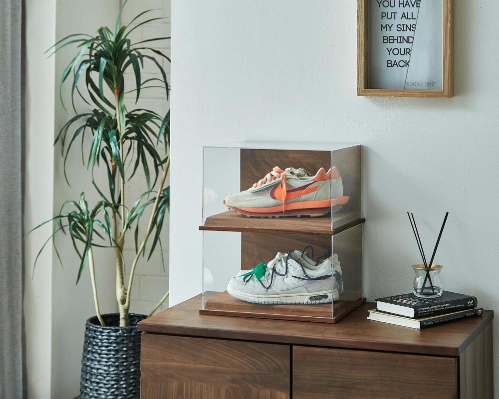 noobo シューズケース スニーカーケース アクリルケース 天然無垢材 ウォールナット MIDI