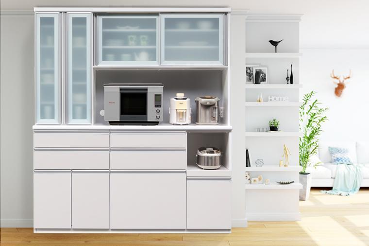 (ホワイト木目)【開梱設置】エクセレント キッチンボード 食器棚 レンジ台 幅174cm 大川家具