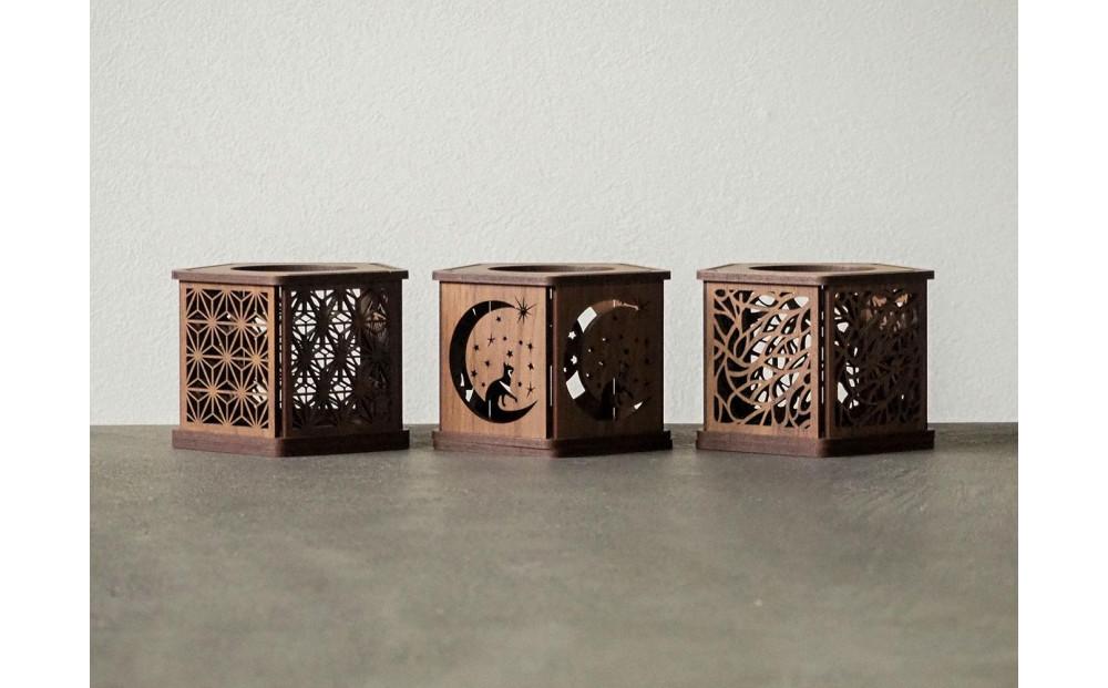 LED キャンドルホルダー 木製 レーザー加工雑貨 ウォールナット インテリア雑貨 キャンドルホルダー002 3個セット