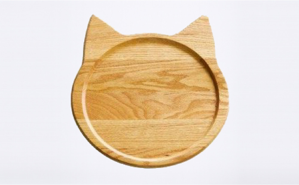 ネコプレート 木のトレイ お盆 1枚  ブラウンオーク