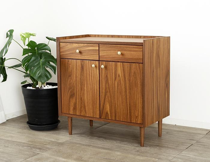 大川家具 フロイド 80cm リビングチェスト リビングボード 木脚 真鍮つまみ 天然木ユーラシアンチーク