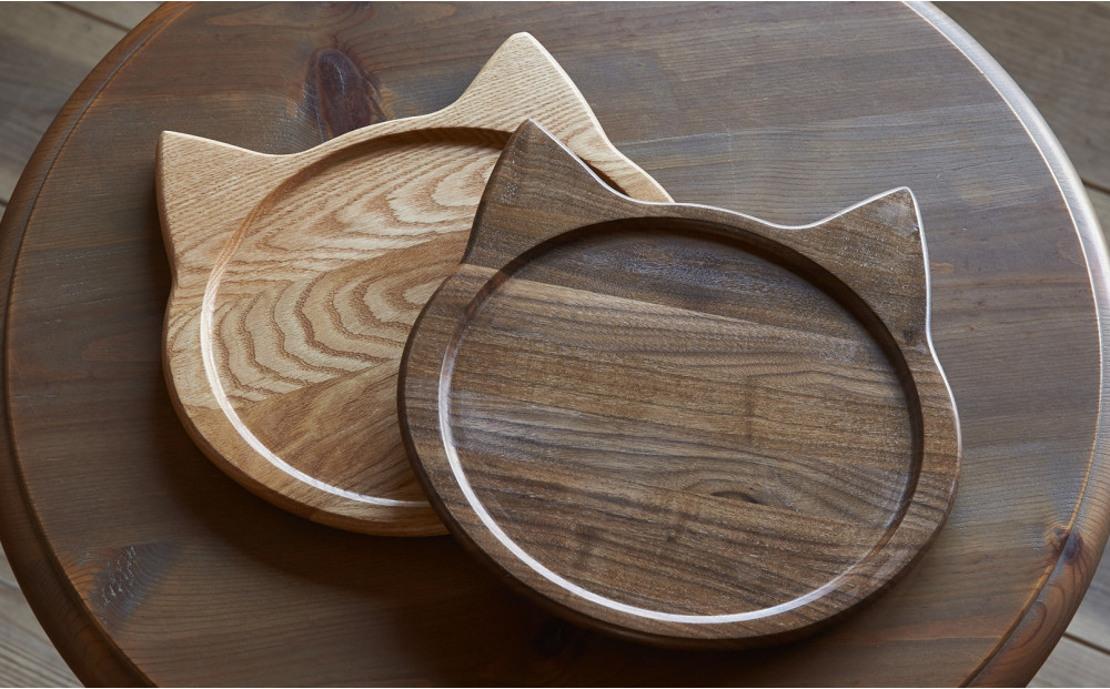 ネコプレート 2枚セット （ブラウンオーク＆ウォールナット）