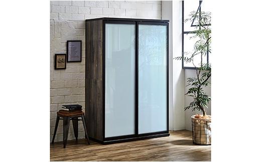 【開梱設置】引き戸キッチンボード 食器棚 ポエム 幅113.5 2枚扉（ホワイトガラス） ブルックリン レンジ台 家具