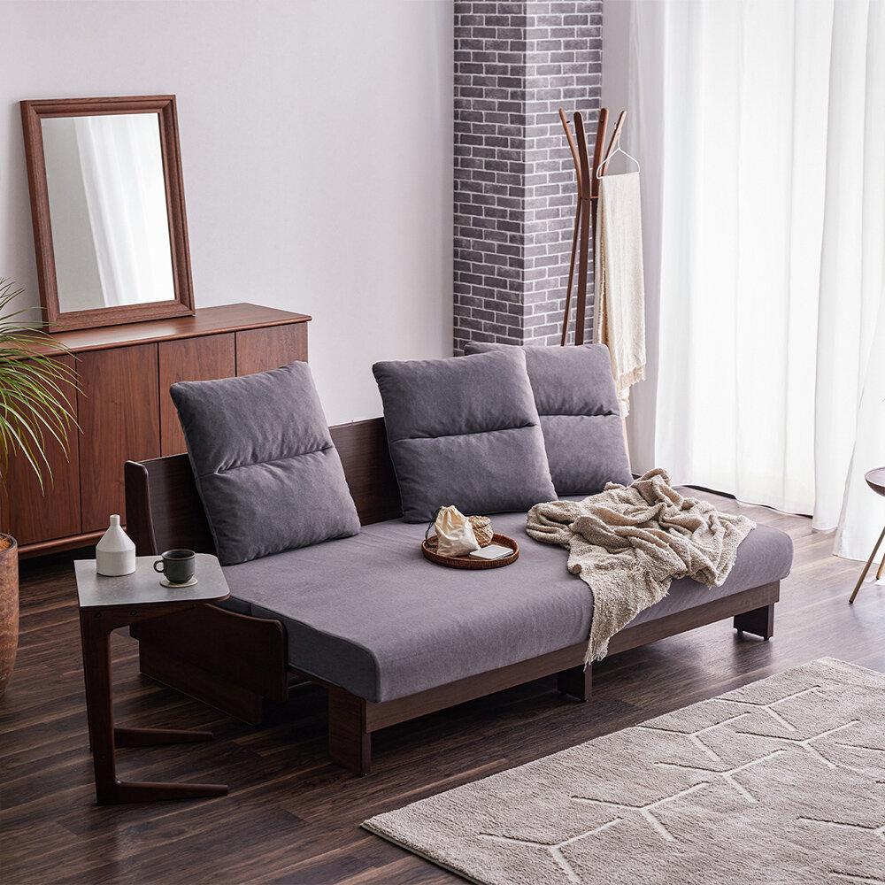 【開梱設置】ソファベッド 幅180cm ヴィンセント【BR×ダークグレー】ごろ寝ソファ【モーブル／大川家具】