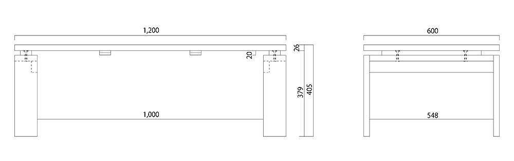 大川家具 エクボ 120cm センターテーブル リビングテーブル 天然木オーク(ナラ) 野中木工所