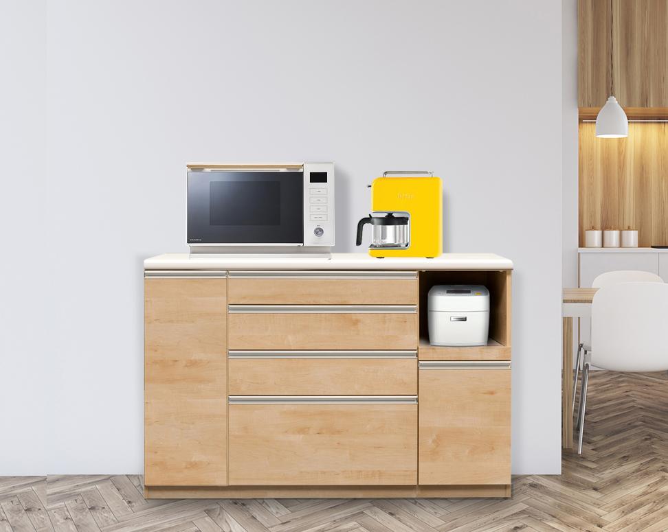 【開梱設置】 エデン キッチンカウンター キッチン収納 幅140cm ハイタイプ レンジ台 完成品 大型レンジ対応 ナチュラル 大川家具