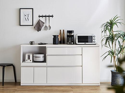 【開梱設置】キッチンカウンター レンジ台 アンサンブル 幅178.6 鏡面ホワイト