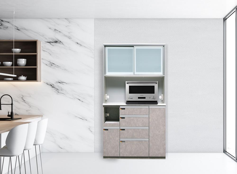 （ムラミグレー）【開梱設置】 オッド キッチンボード 幅110cm 耐震 引き戸 食器棚 オープンボード 完成品 カップボード ダイニングボード 110幅 大川家具