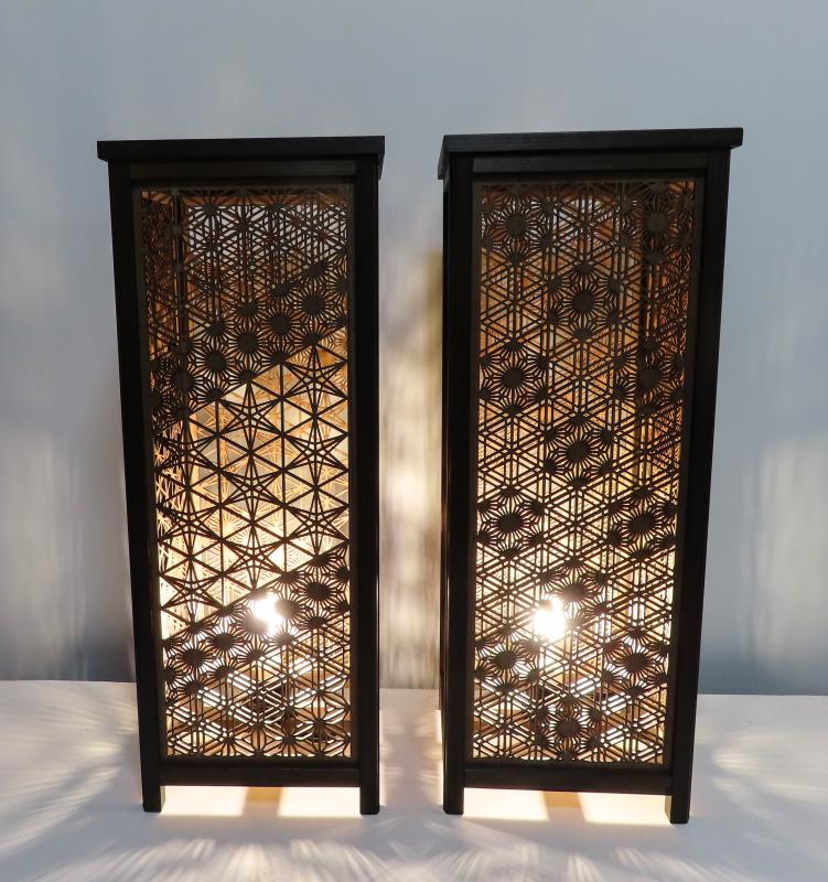 レーザー行灯「趣」Lサイズ  八重麻と胡麻幹（ゴマガラ）デザイン 高さ65cm LED電球付き