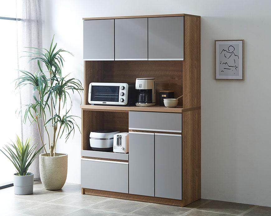 【開梱設置】食器棚 レンジ台 幅116.3cm ナポリ ナチュラルグレージュ キッチンボード 幅120  キッチン収納 おしゃれ 家具 大川家具 90cm 収納家具 棚 家具