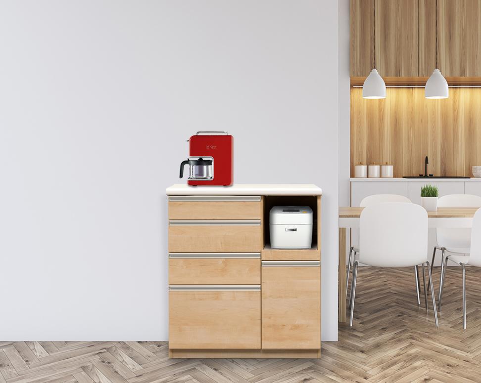 【開梱設置】 エデン キッチンカウンター 幅90cm ハイタイプ レンジ台 ナチュラル キッチン収納 完成品 大型レンジ対応 大川家具