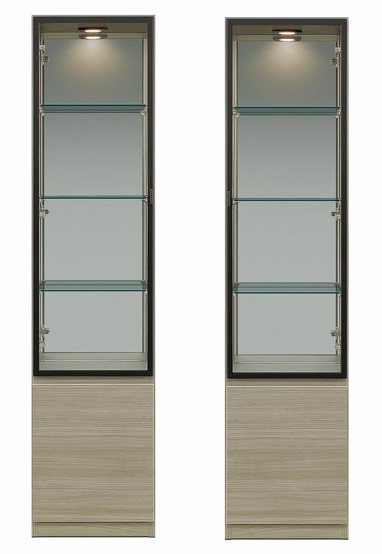 シャルム 幅40cm グレージュ ガラスキャビネット ガラス棚 右開き 左開き キュリオケース コレクションボード 壁面収納