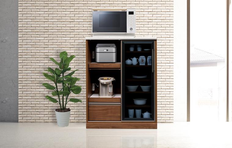 （ブラウン）【開梱設置】 スパーク キッチンカウンター 幅90cm キッチン収納 レンジ台 完成品 大型レンジ対応 完成品幅 スライド 大川家具