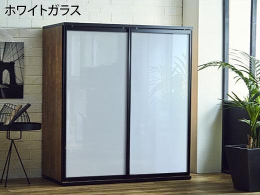 【開梱設置】引き戸 食器棚 レンジボード ポエム 幅153.5 （ホワイトガラス／レディオーク）キッチン収納 大川家具 家具