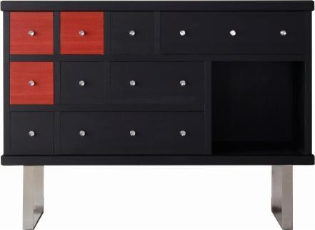 【MODERNA 115チェスト（L-1）】★職人の手で一つずつ微調整しながら組み上げたチェスト。ブラック染色の本体に、日本古来の伝統色をアクセントカラーとして変化をつけた和モダンインテリア