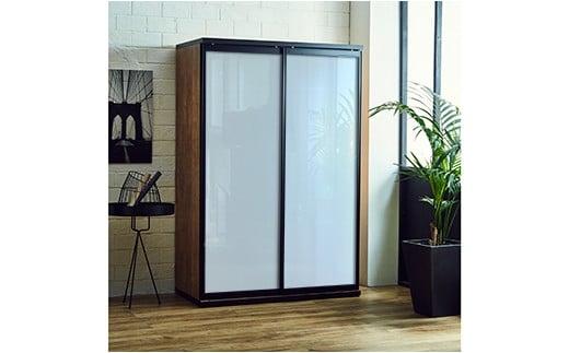 【開梱設置】引き戸キッチンボード 食器棚 ポエム 幅113.5 2枚扉（ホワイトガラス） レディオーク