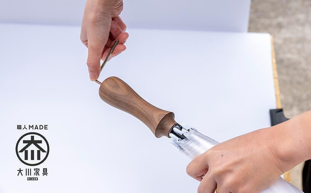 ビニール傘 木製ハンドル 持ち手部分 組み立てキット グリップス Bタイプ：エッジ ロゴ無し 大川家具