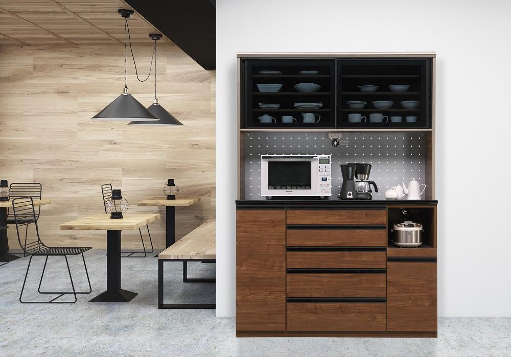 （ブラウン）【開梱設置】 シャロン オープンボード 幅140cm 引き戸 食器棚 キッチンボード 完成品 カップボード キッチン収納 家電収納 ダイニングボード 140幅 大川家具