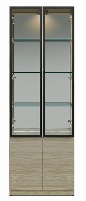 シャルム 幅60cm グレージュ ガラスキャビネット ガラス棚 キュリオケース コレクションボード 壁面収納