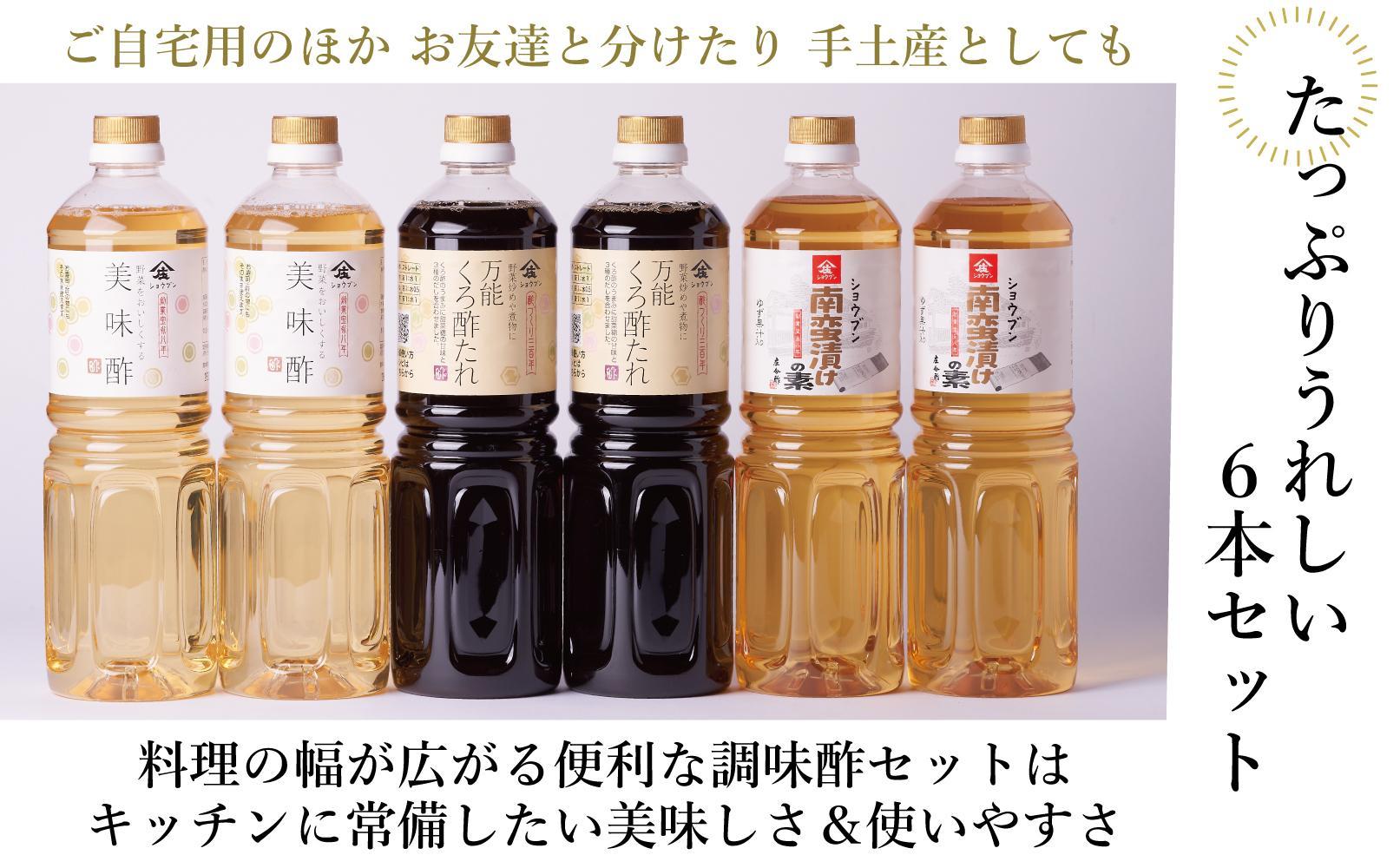 調味酢3種6本セット(万能くろ酢たれ1000ml ×2本・美味酢1000ml ×２本・南蛮漬けの素1000ml×2本）