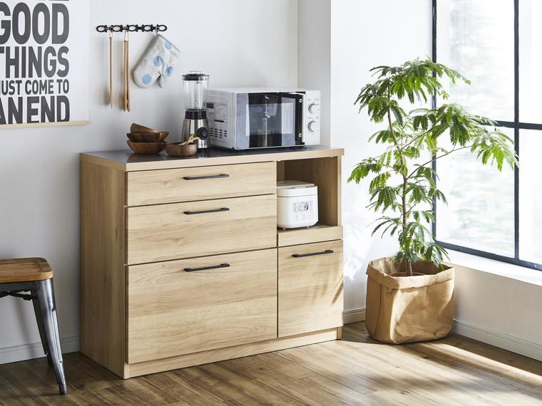 （ナチュラル）【開梱設置】 紗々 キッチンカウンター ステンレス天板 幅105cm レンジボード レンジ台 完成品 キッチン収納 105幅 国産 大川家具 日本製