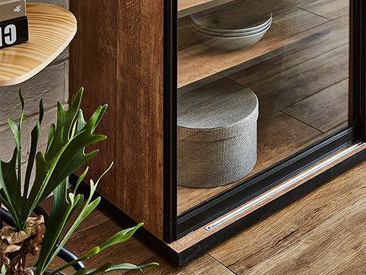 【開梱設置】引き戸 食器棚 レンジボード ポエム 幅133.5 （ミスト・クリア・スモークガラス／レディオーク）キッチン収納 大川家具 家具