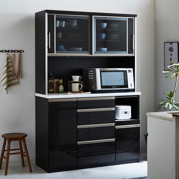 (ブラック木目)【開梱設置】カプリス キッチンボード 幅120cm 耐震 食器棚 引き戸 ダイニングボード 完成品 キッチン収納 120幅 国産 大川家具