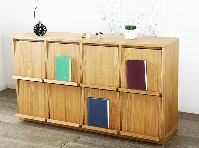 大川家具 ソプラ 150cm マガジンラック 本棚 4列2段 天然木ブラックアッシュ(タモ) 野中木工所