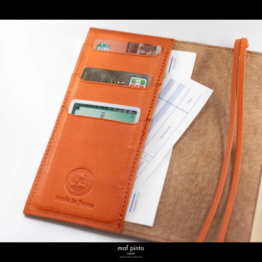 maf pinto (マフ ピント) レザー手帳カバー A6 (文庫本サイズ) オレンジシュリンク 本革 日本製
